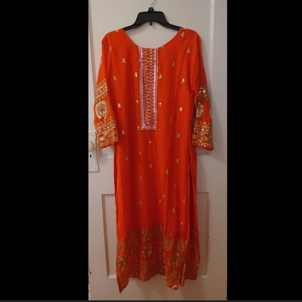 Orange XL Indian Dress with Pants and Scarf